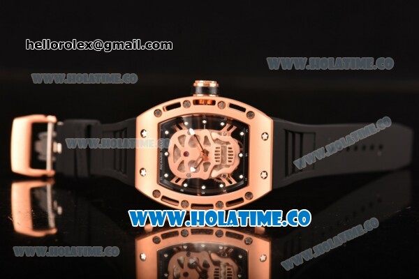 Richard Mille RM 52-01 Miyota Quartz Rose Gold Case with Skull Skeleton Dial and White Markers - Click Image to Close